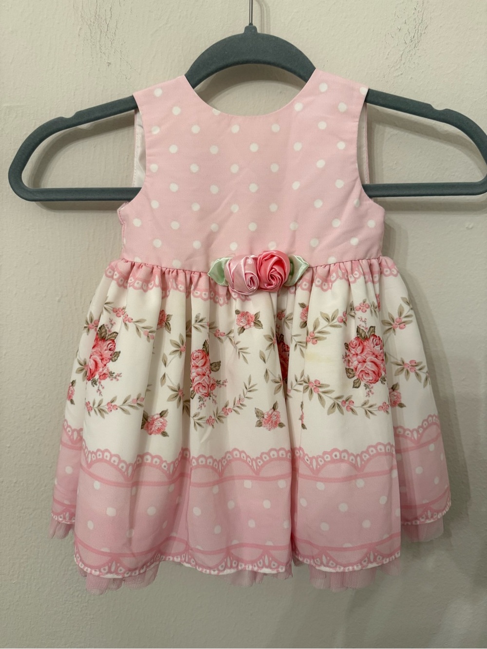 Pippa & Julie Pink and Cream Floral Polka Dot Party Dress